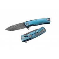 Lionsteel Rok lama damasco manico titanio blu