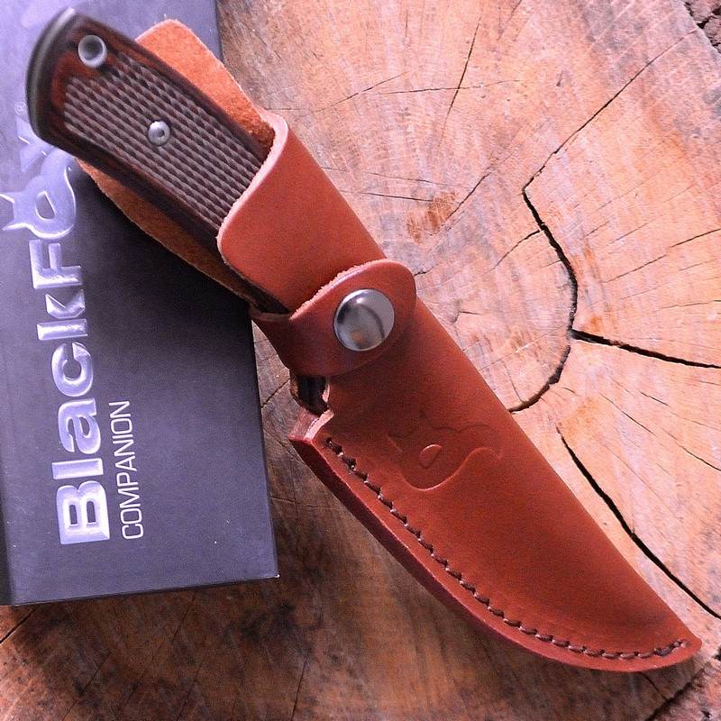 Fox Knives Companion 741 Fahrtenmesser – 23 Cm, Klinge 440C, Pakkaholz-Griff, Braune Lederscheide